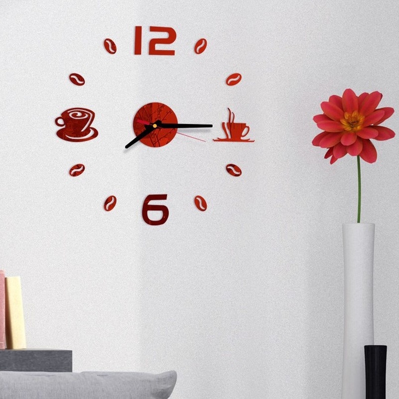 Đồng Hồ Dán Tường 3D Chống Nước Tự Dính Không Gây Tiếng Ồn Hình Cốc Cà Phê