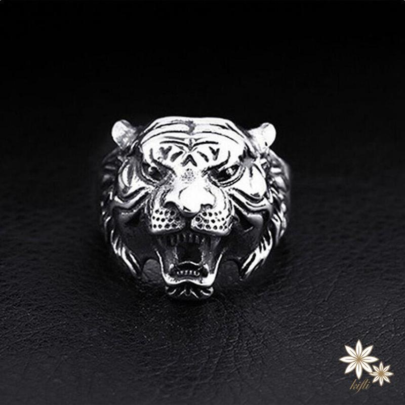 Nhẫn hình đầu hổ bằng hợp kim mạ bạc thời trang cho nam
