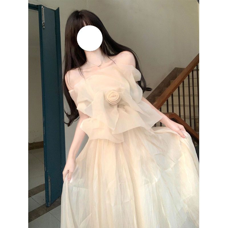 Bộ Áo Ống Ngắn + Chân Váy Lưới Eo Cao Thời Trang Mùa Hè 2022 Phong Cách Pháp Hàng Mới Dành Cho Bạn Nữ