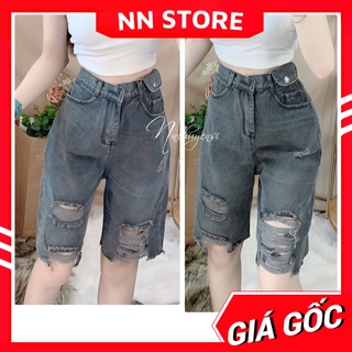 Quần jean ngố lửng cho nữ rách xước dễ thương chất jean cao cấp N04