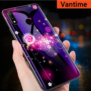 Ốp lưng cứng mặt kính chống sốc họa tiết hoa cho điện thoại Realme 3 Pro