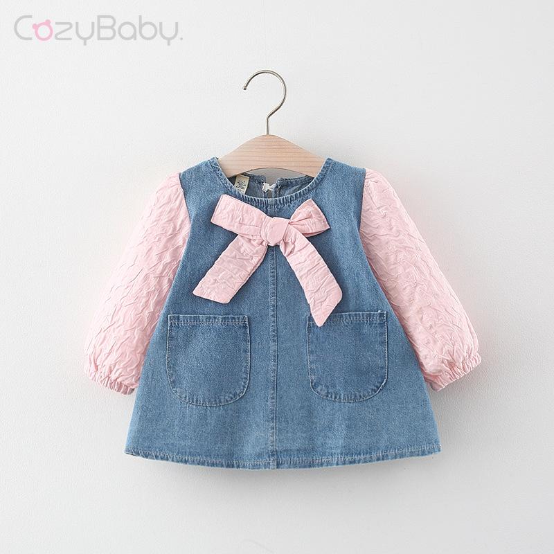 Đầm Denim Tay Dài Phong Cách Công Chúa Thời Trang Mùa Thu Cho Bé Gái