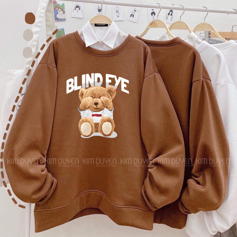 Áo Sweater In Gấu EYE Cực Xinh Áo Sweater Tay Bồng Chất Nỉ Ngoại Dày Dặn Form Rộng Freesize Unisex Ảnh Thật