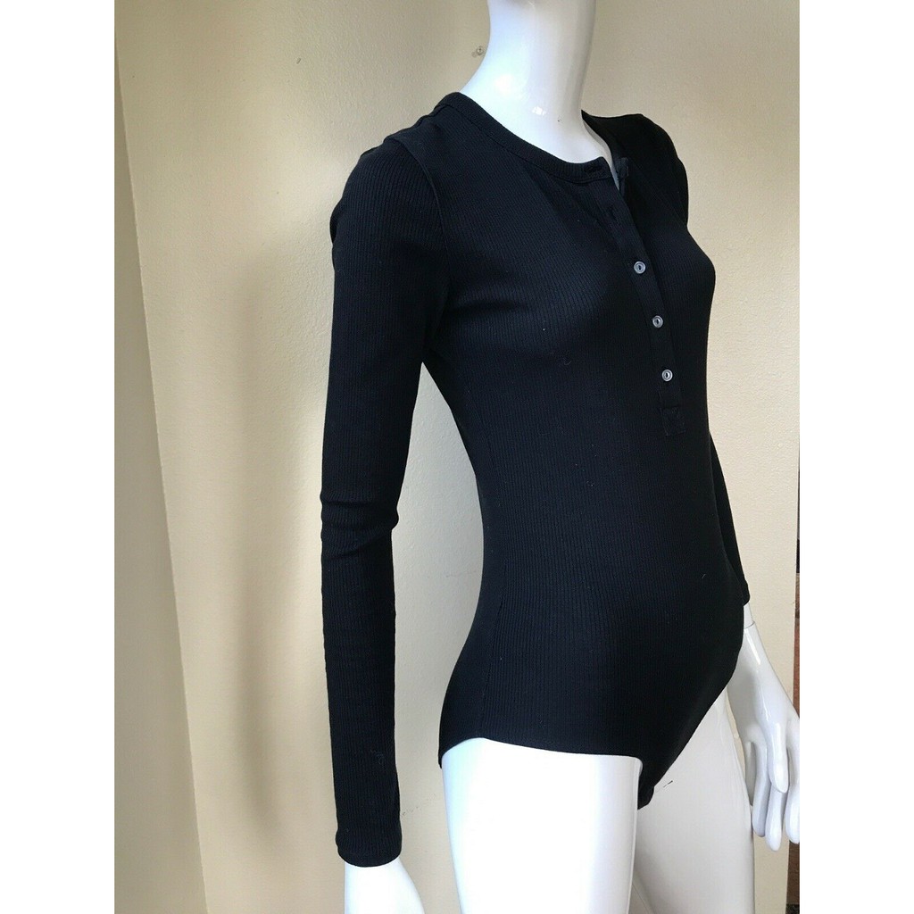 Bodysuit dài tay bấm nút ngực J Crew henley thun gân H3587