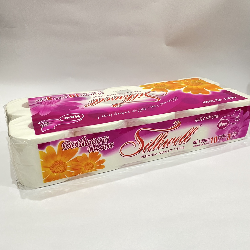 Giấy vệ sinh cao cấp 3 lớp có lõi Silkwell tím, giấy vệ sinh siêu mềm mịn không tẩy trắng hàng chính hãng
