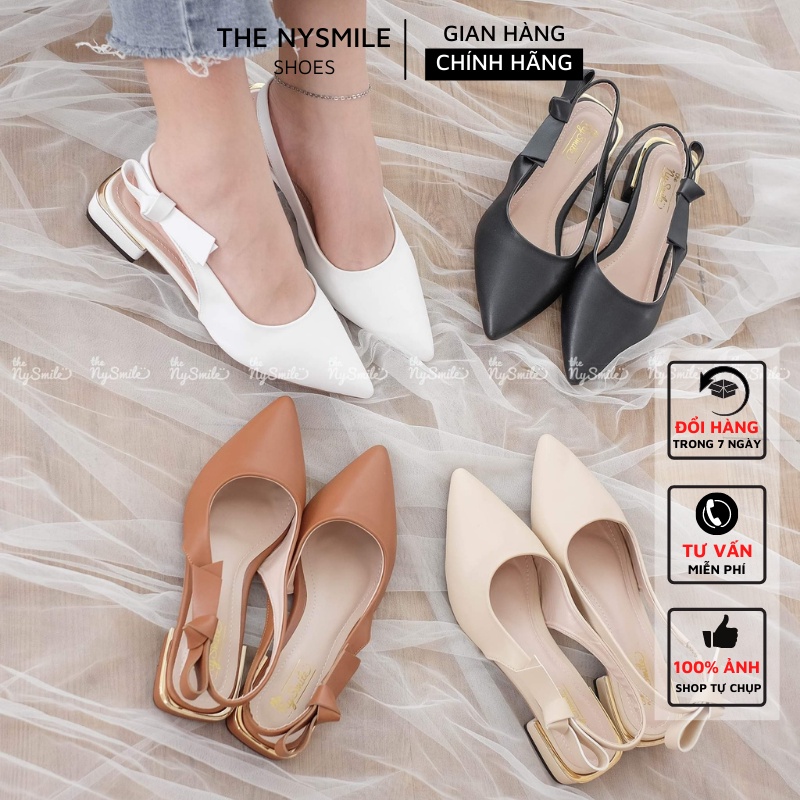 [Mã 153FASHIONSALE1 giảm 10K đơn 50K] Giày búp bê mũi nhọn cao 2cm quai nơ - Thenysmile - Colee 1 2