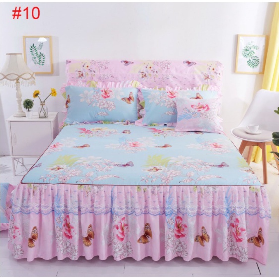Bộ 3 món gồm 1 Diềm bao quanh giường sang trọng và 2 vỏ gối phong cách Hàn Quốc