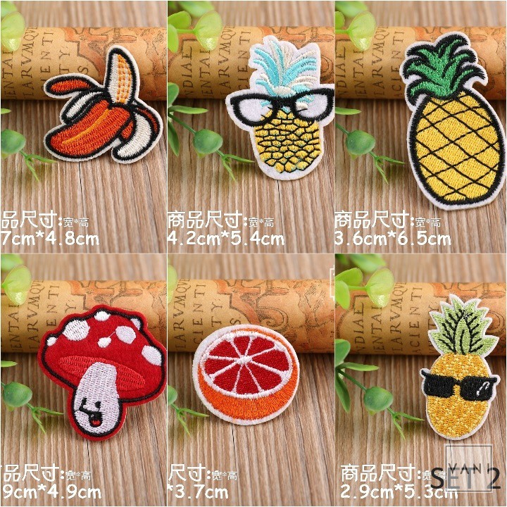 Set Logo Sticker Patch Ủi Áo Mẫu Trái Cây, Đồ Ăn Ngộ Nghĩnh Dễ Thương - Vani Store