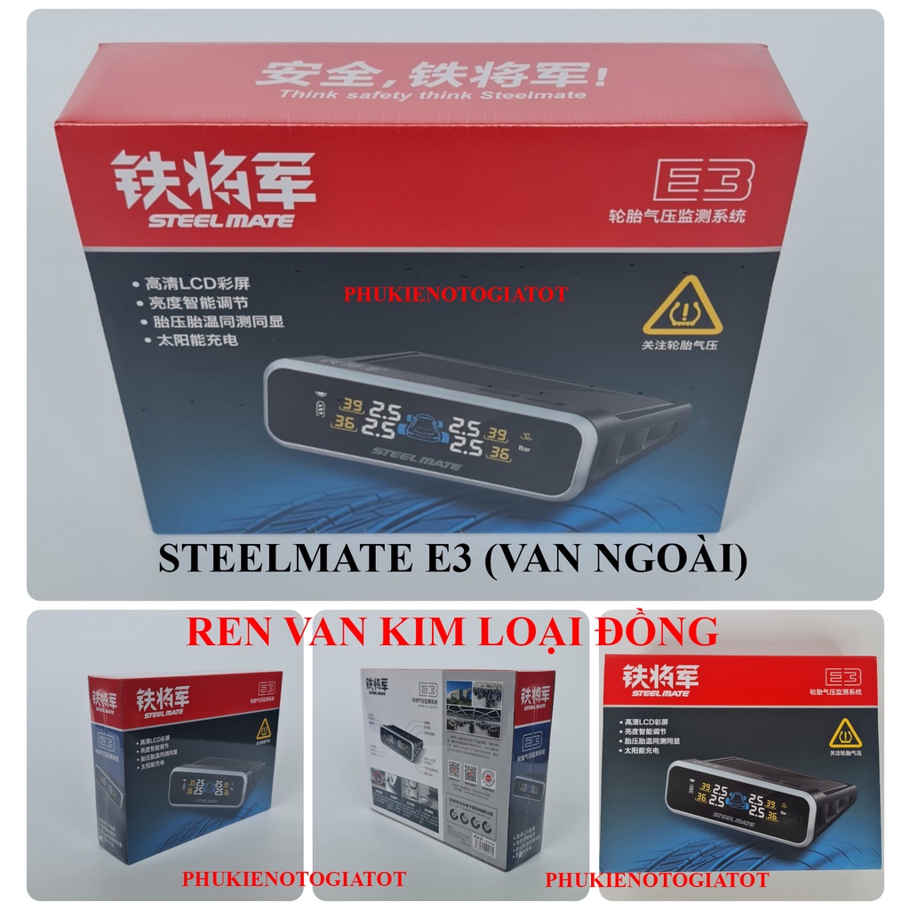 Cảm biến áp suất lốp ô tô STEELMATE E3W, E3 PRO van ngoài, van trong
