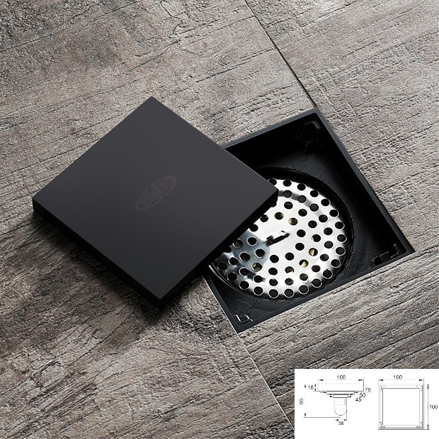 PHỄU THOÁT SÀN CHỐNG MÙI & CÔN TRÙNG 10x10cm BLACK CAO CẤP NX529