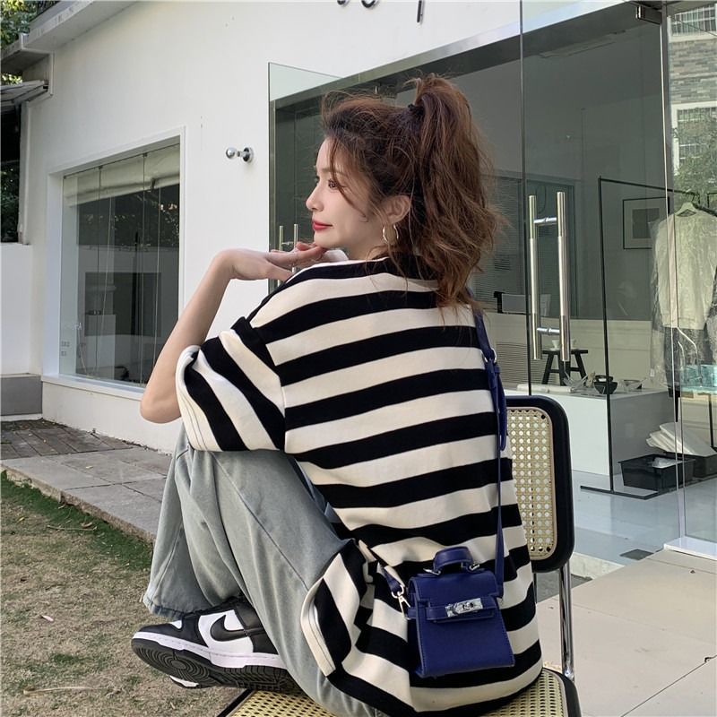 Áo Thun Tay Ngắn Kẻ Sọc Ngang Trẻ Trung Hợp Thời Trang 178282 Áo Thun Cổ Tròn Dáng Rộng Thời Trang Mùa Hè Dễ Phối Đồ