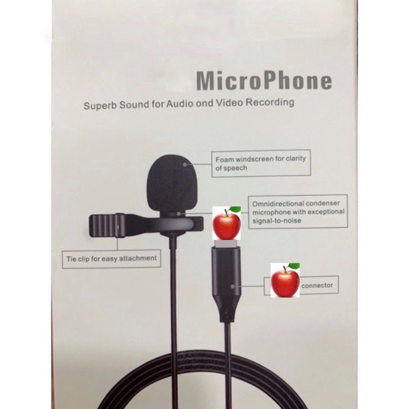Micro thu âm,mic ghi âm kẹp cổ áo dành cho ip,tablet táo có chân cáp sạc giúp livestream,quay video tiếng rõ ràng hơn