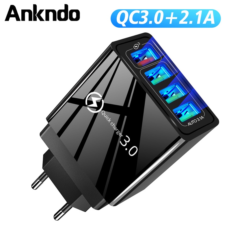 Củ sạc nhanh Ankndo 4 cổng USB QC 3.0 dành cho điện thoại