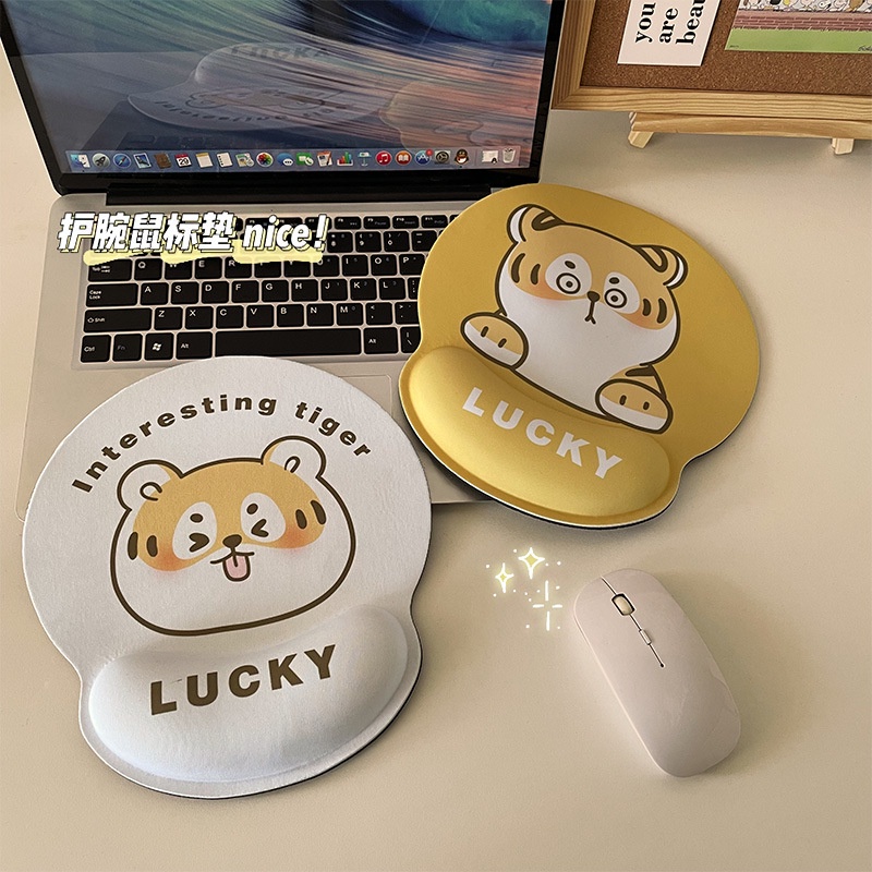 Lót chuột tròn họa tiết hổ cute 2 màu có đệm tay, Miếng lót chuột Silicon mềm dễ sử dụng TIHI