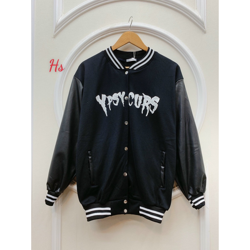 Áo nỉ chữ YP  Chất nỉ cotton ngoại phối tay da