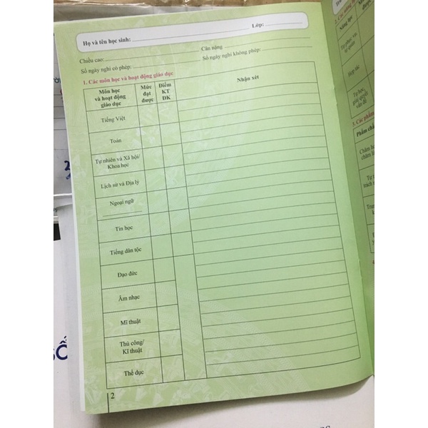 Học Bạ Tiểu Học Thông Tư 22