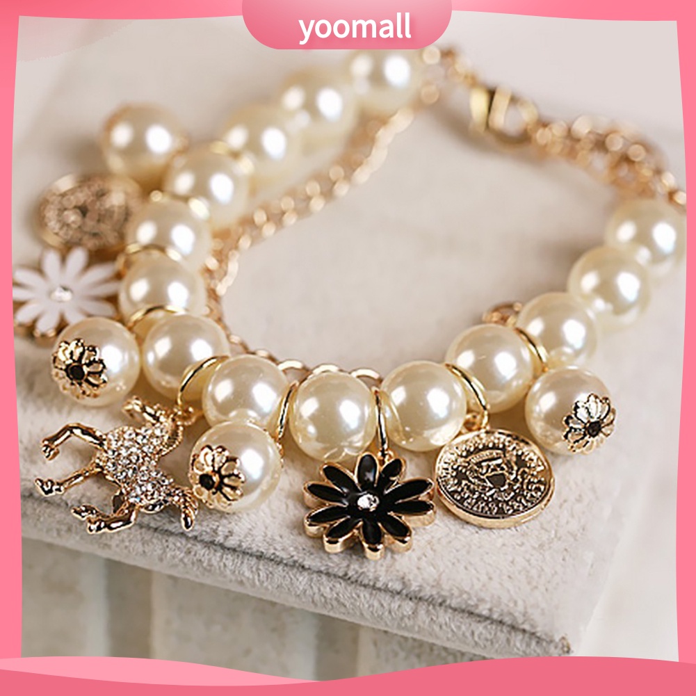 Vòng Tay Chuỗi Hạt Ngọc Trai Nhân Tạo Hình Ngựa Và Hoa Thời Trang Cho Nữ