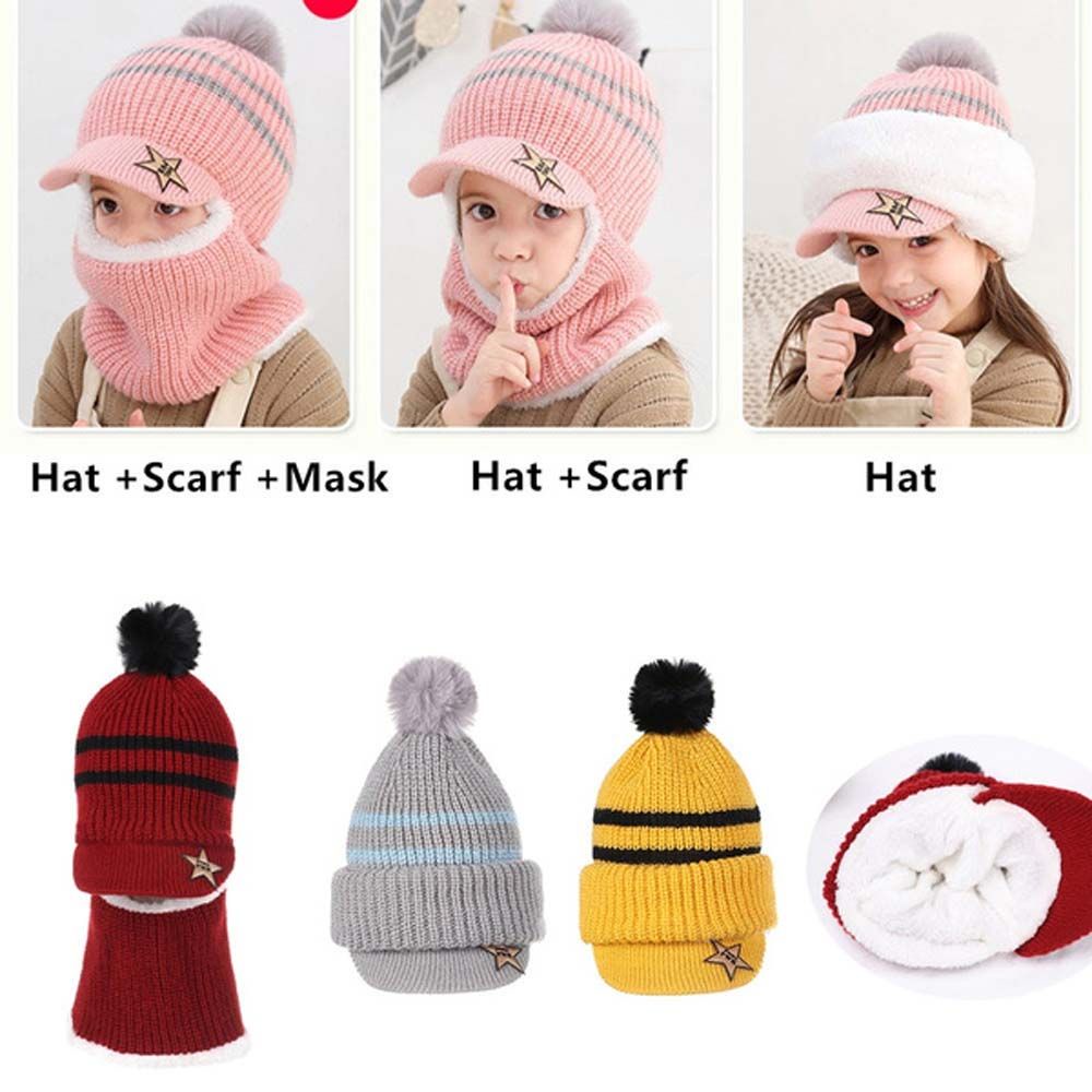 Mũ len dệt kim che phủ toàn bộ khuôn mặt chống gió giữ ấm mùa đông dành cho bé