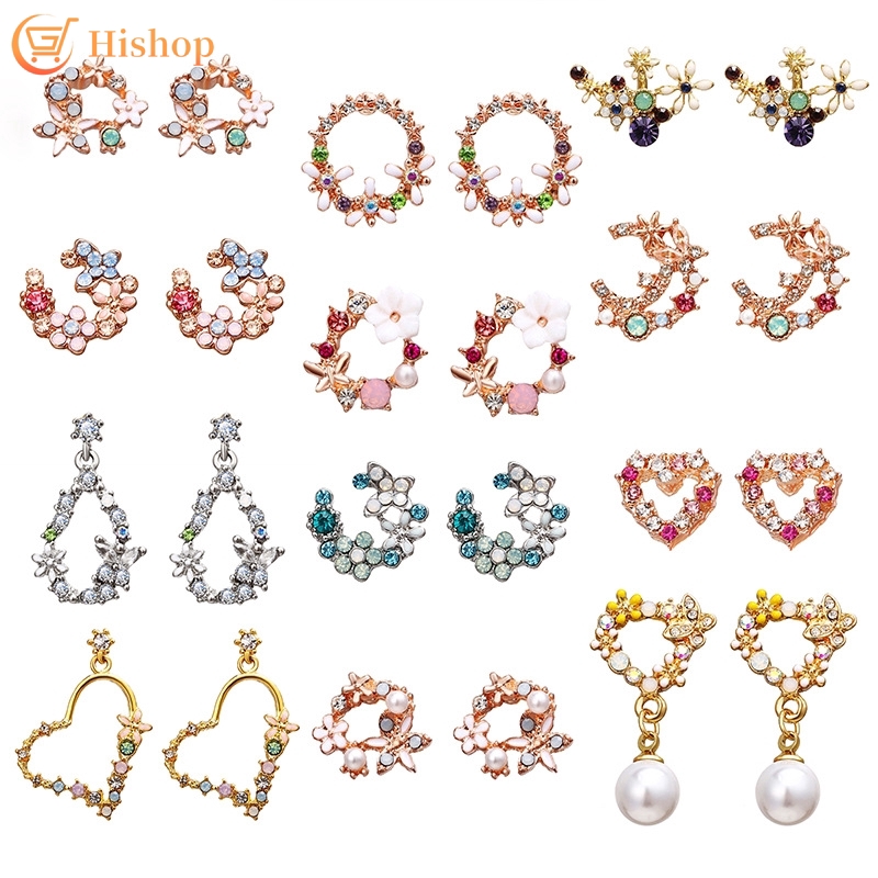 Khuyên Tai Hishop Đính Đá Nhiều Kiểu Phong Cách Thời Trang