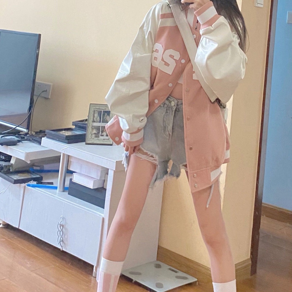 SẴN Áo khoác nỉ dáng rộng oversize hình chữ năng động cá tính/ áo bomber bóng chày cúc bấm 2 lớp dày học sinh. A000123