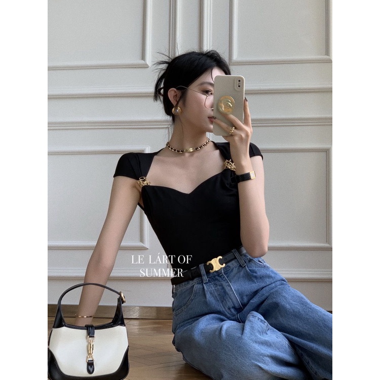 Bán Chạy!F &amp; X Áo Thun Thiết Kế Chuỗi Xích LELART Pháp Phong Cách Drama Heroine Thousand Phong Cách Hàn Quốc Thời Trang Mùa Hè Hàng Mới 2022 Dành Cho Bạn Nữ