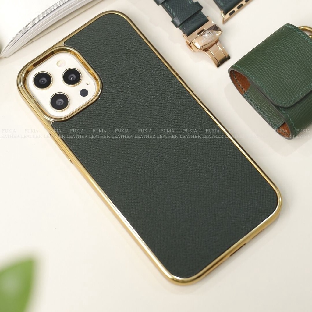 Ốp da thủ công Epsom Viền Gold dành cho IPhone 14/14Plus/14Pro/14Promax/13/13Pro/13Promax/12/12Pro/12Promax ODTC104