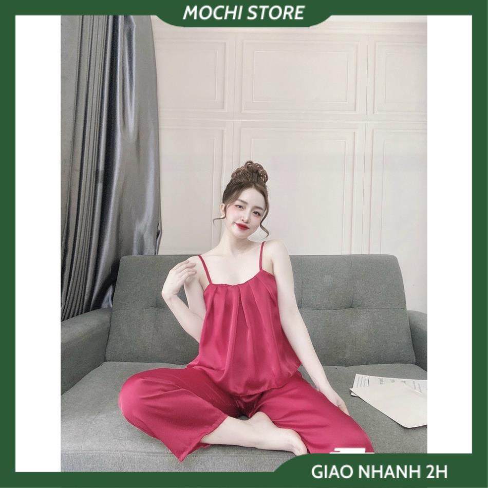 Đồ Lụa Mặc Nhà, Đồ Bộ Nữ Đồ Ngủ Áo Dây Nhún Ngực Quần Dài Chất Lụa Satin Fill Màu Form Rộng Rãi Sang Trọng Kín | BigBuy360 - bigbuy360.vn