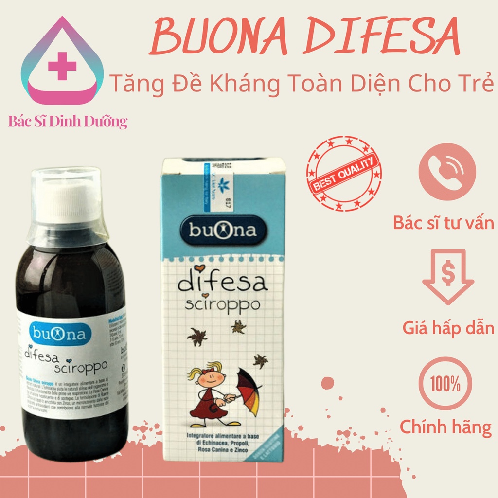 Siro tăng miễn dịch cho bé Buona Difesa Bé mau khỏi bệnh tăng đề kháng chiết xuất tự nhiên an toàn lọ 150m