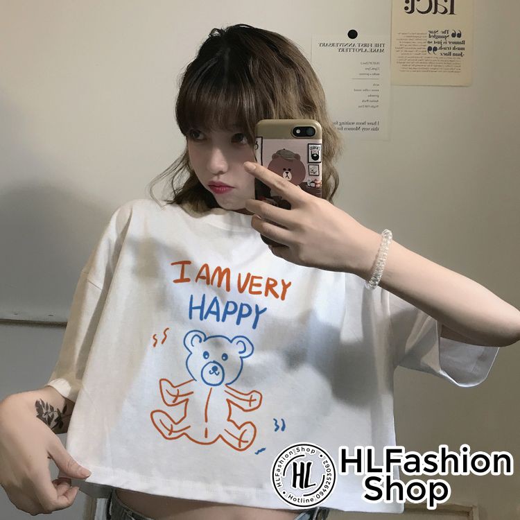 Áo thun nữ Croptop Im very happy