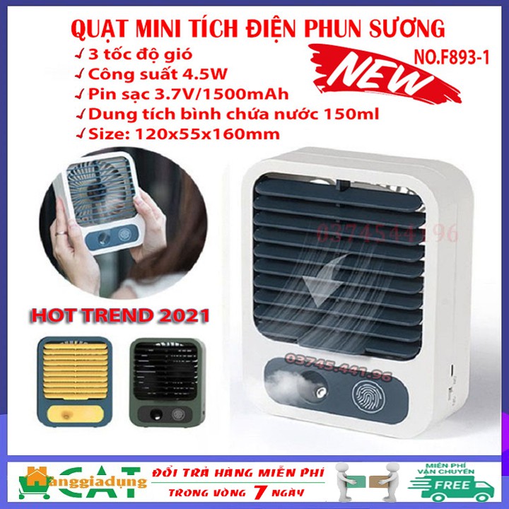 [Hot Trend] Quạt hơi nước 3 tốc độ gió, quạt cầm tay công suất 4.5W, quạt mini tích điện phun sương