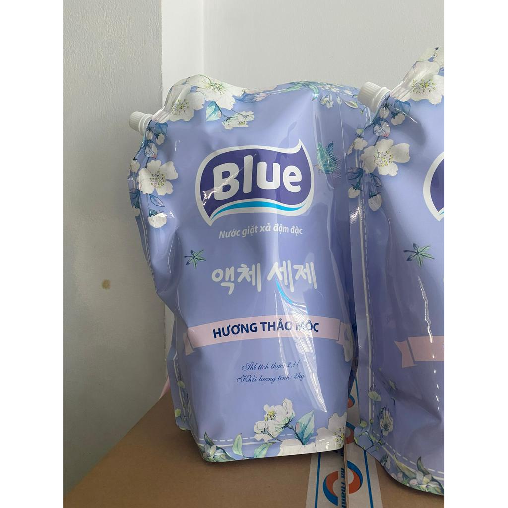 [1 THÙNG 8 TÚI] Túi Nước Giặt Blue 2000ml Hàn Quốc, Không Cần Nước Xả, Đánh Bay Vết Ố Cứng Đầu