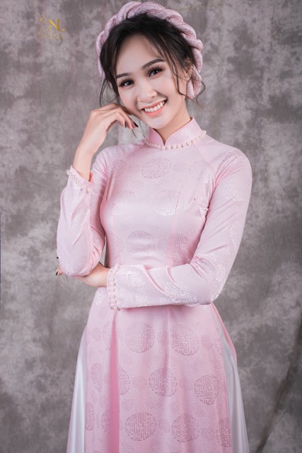 ÁO DÀI CÔ DÂU GẤM TRƠN MÀU HỒNG CAO CẤP | AODAINGUYENLAM