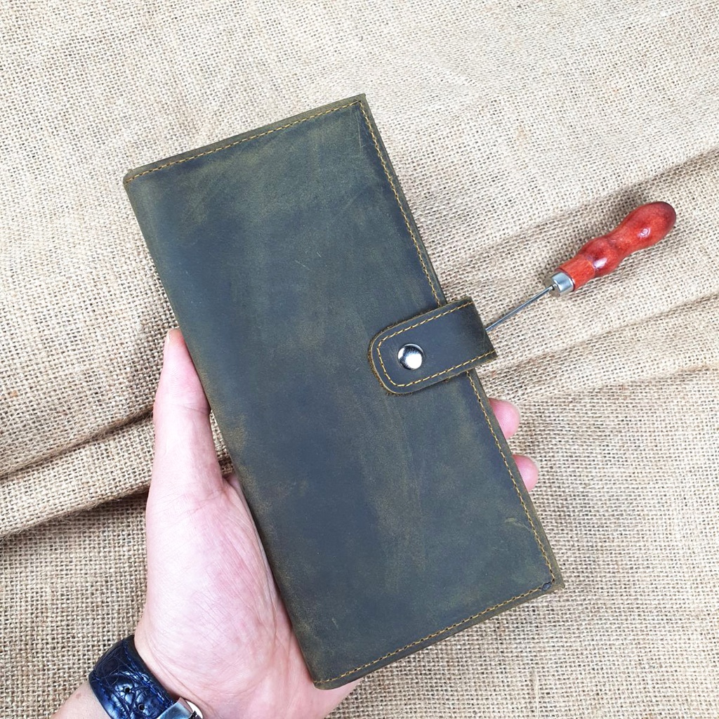 Ví cầm tay nam da bò sáp WL122VB  - 100% da bò thật, BH 3 năm