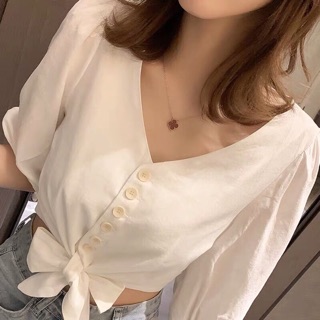 Áo Kiểu Voan Cổ V Cột Eo