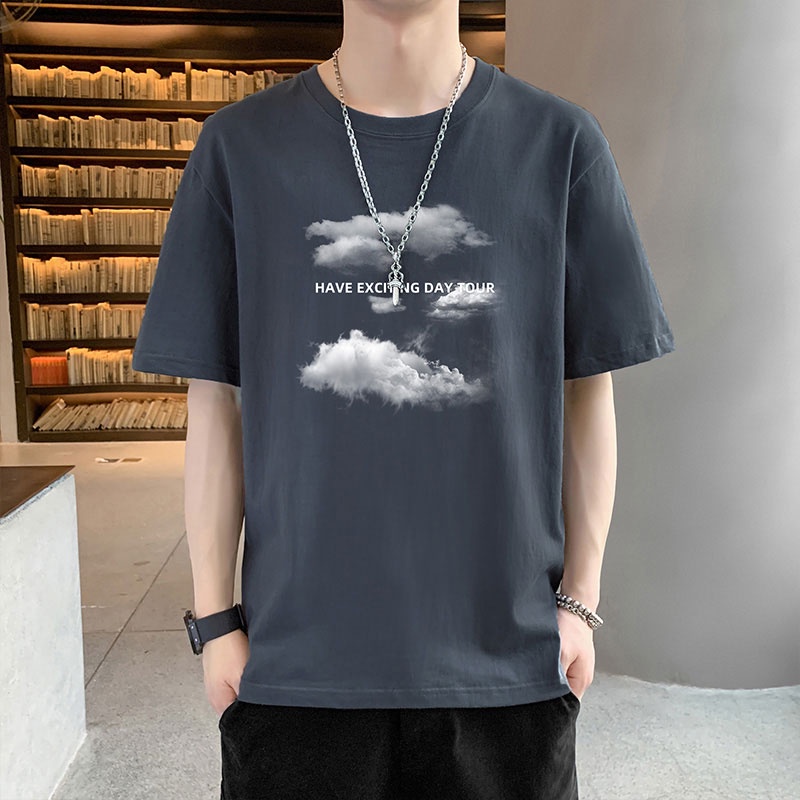 Áo Thun Tay Ngắn Cổ Tròn In Hình Đám Mây Thời Trang Cho Nam