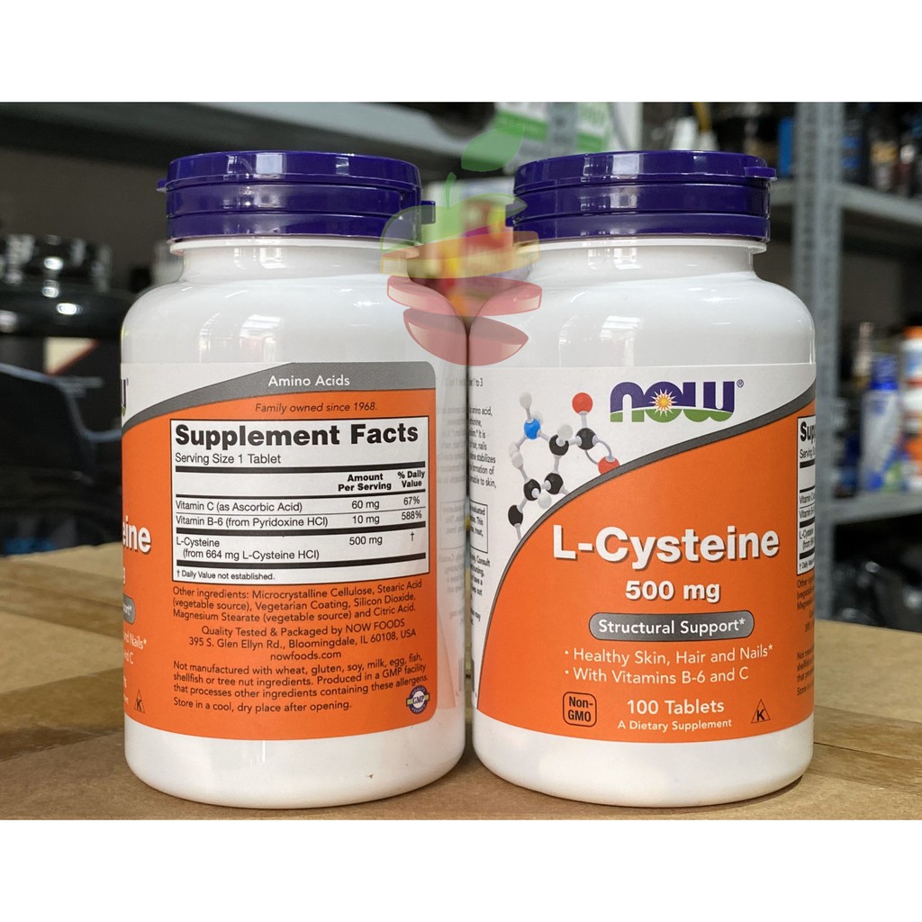 Viên Uống Now L-Cysteine 500mg Hỗ Trợ Giảm Mụn, Bổ Sung Dinh Dưỡng cho Da, Tóc, Móng - 100 viên