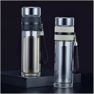 BÌNH THỦY TINH 2 LỚP GIỮ NHIỆT 400ML KÈM BỘ LỌC PHA TRÀ INOX 304 VÀ NẮP BẰNG THỦY TINH KIÊM CỐC LY UỐNG TRÀ, CÓ DÂY ĐEO