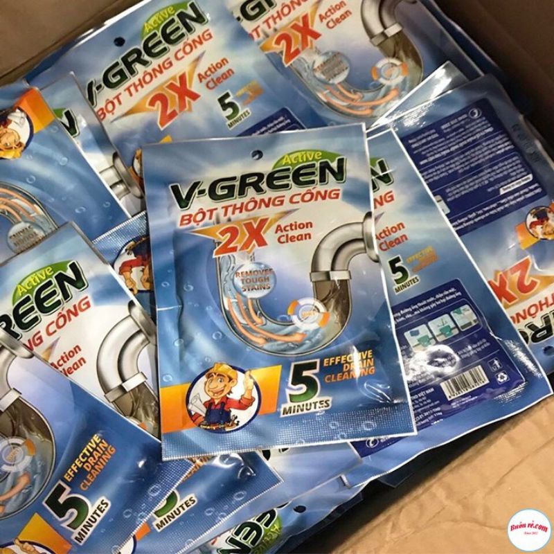 Set 5 gói Bột Thông cống VGreen Phân hủy nhanh sau 5 phút