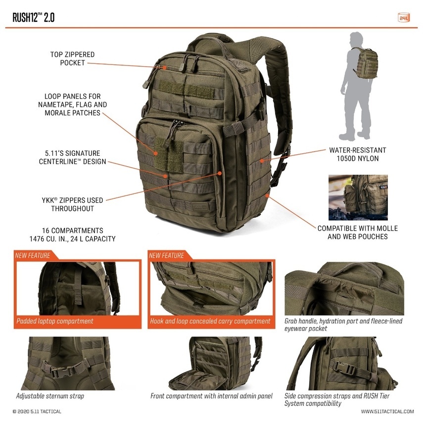 Balo chiến thuật 5.11 Tactical Rush 12 , balo phượt - balo tactical