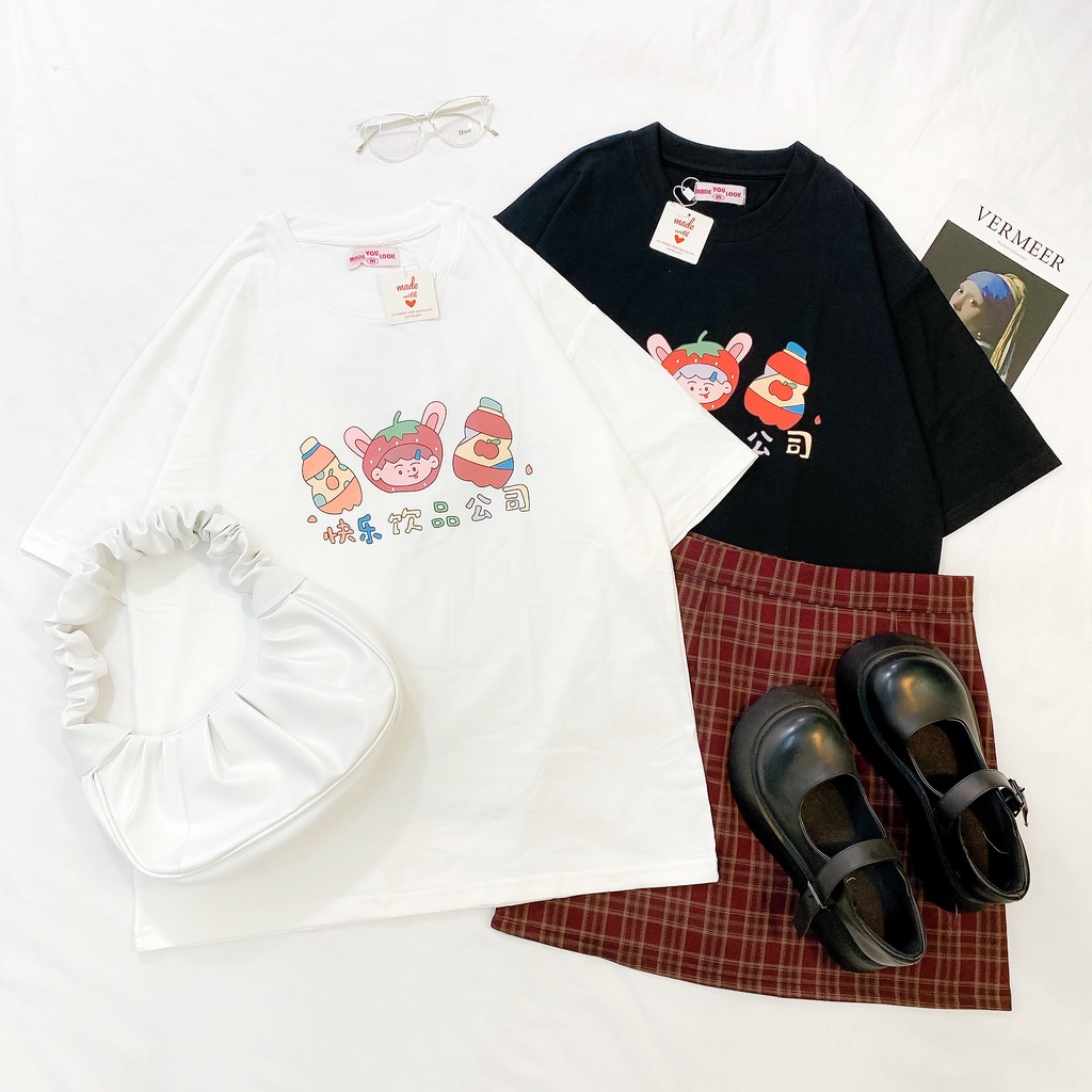 Áo thun tay lỡ  Dâu Chữ Nhật  phông Unisex nam nữ tee oversize form rộng pull Ulzzang Streetwear Hàn Quốc vải mềm