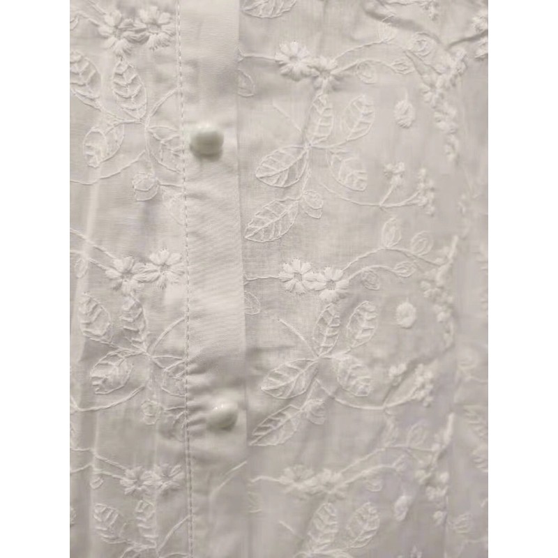 Váy đầm maxi trắng thêu hoa hở vai tay bồng dáng dài kết nút xoè đuôi cá đi chơi đi tiệc đi biển