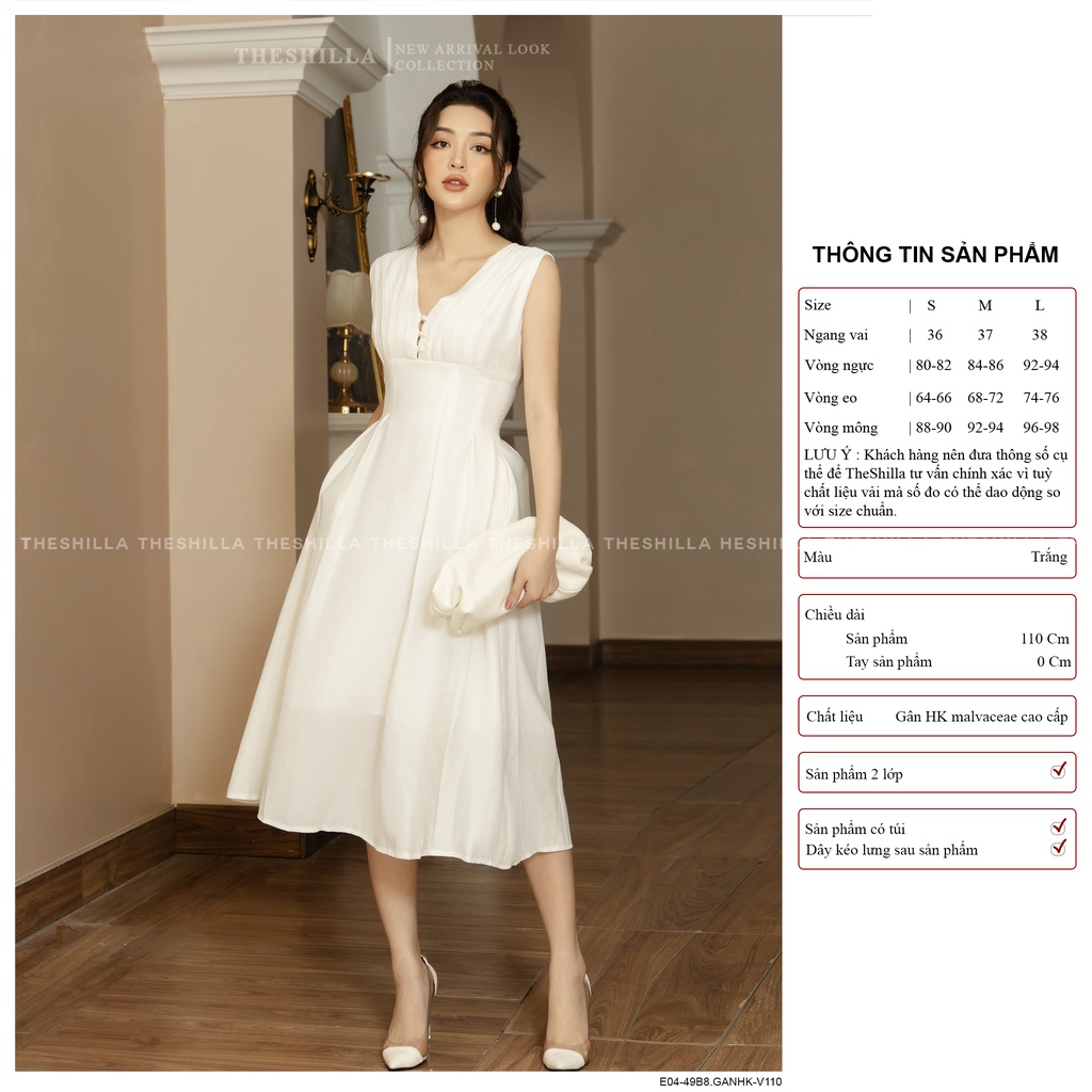 Váy thiết kế cao cấp màu trắng sát nách form dài ngực đính ngoc trai [ Có video + Ảnh thật ] The Shilla - E04-49B8