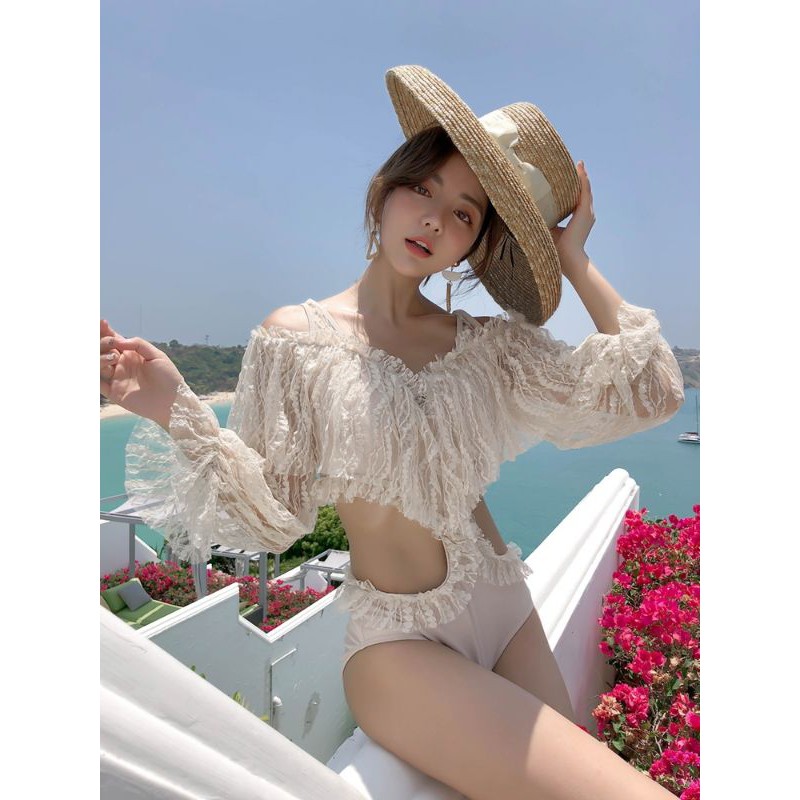 Bikini Áo Tắm Ren Dài Tay Quảng Châu LMD45 Hottrend 2021 Bánh Bèo Khoét Eo Sexy Gợi Cảm Che Khuyết Điểm | BigBuy360 - bigbuy360.vn