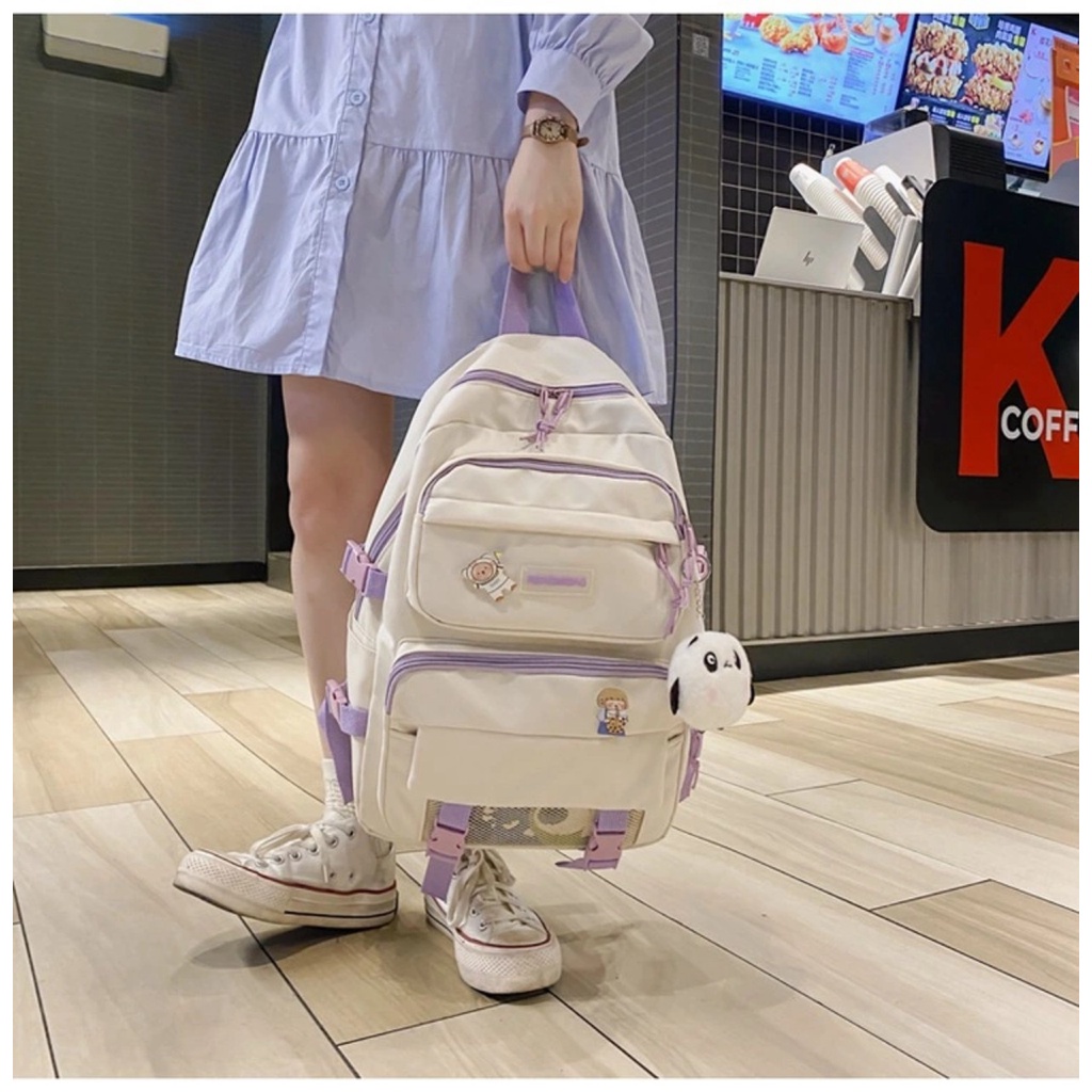 Ba lô học sinh pha lưới nhiều ngăn kekemi  phong cách Hàn Quốc BL6334