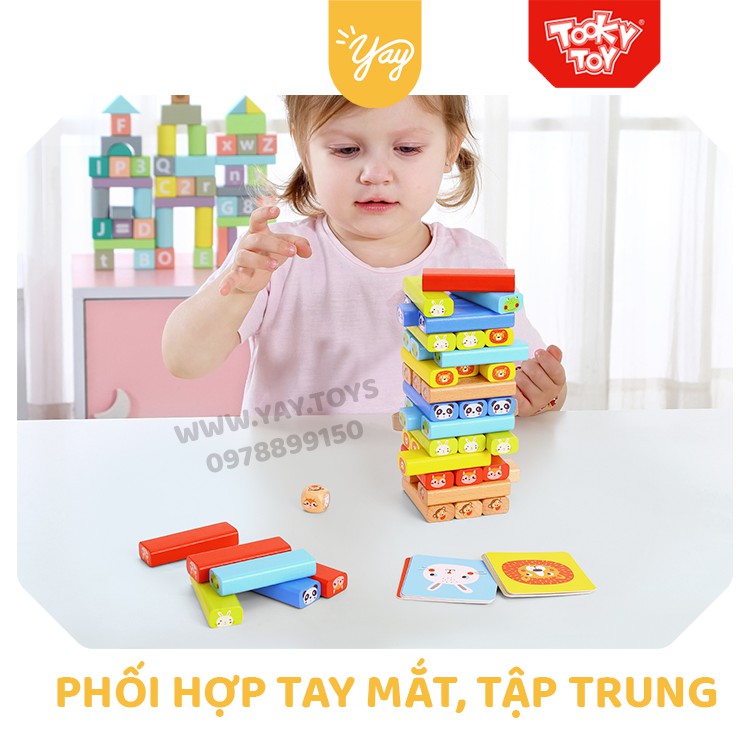 [CHÍNH HÃNG] Gồm 79 Chi Tiết - Đồ Chơi Rút Gỗ JENGA Màu Sắc In Hình Động Vật TOOKY TOY 3+