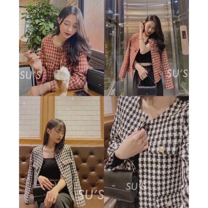 Áo khoác dạ tweed nữ vintage cúc vàng tiểu thư siêu hot - hàng có sẵn