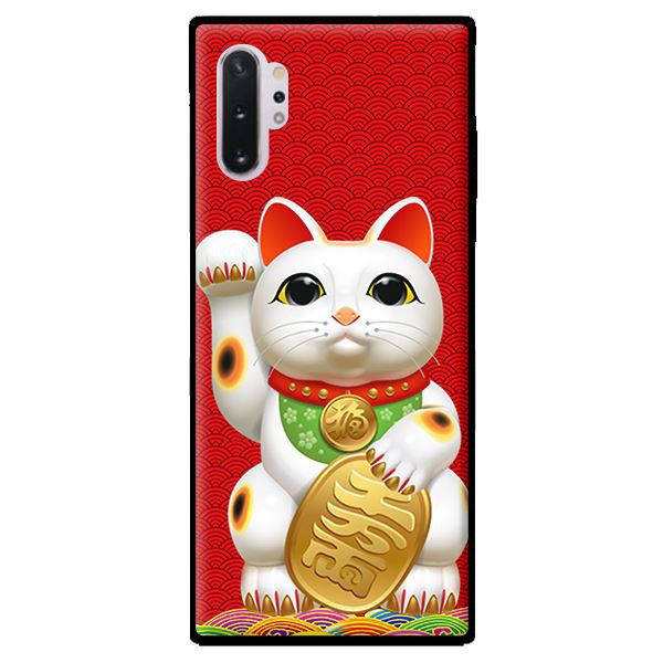 Ốp Lưng Samsung Note 10 - Note 10 Plus - Mèo May Mắn Nền Đỏ