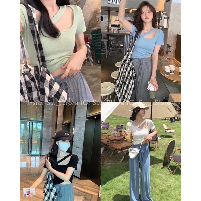 Áo thun gân cộc tay trơn vai lệch A2289 SUSTORE