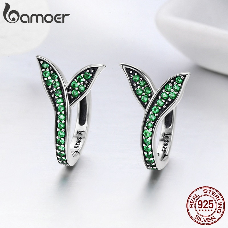 Đôi Bông Tai Bamoer Hình Tròn Họa Tiết Lá Cây Độc Đáo Thời Trang