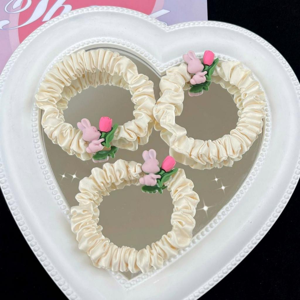 Scruchies Dây Buộc Tóc Thỏ Cầm Hoa Tulip Xinh Xắn Dành Cho Nữ